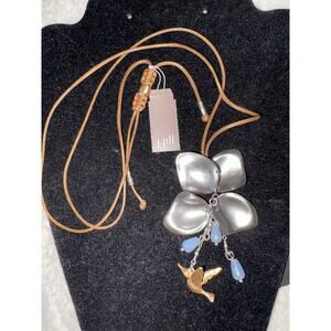 J Jill hummingbird charm blue stone necklace corded adjustable necklace nwt